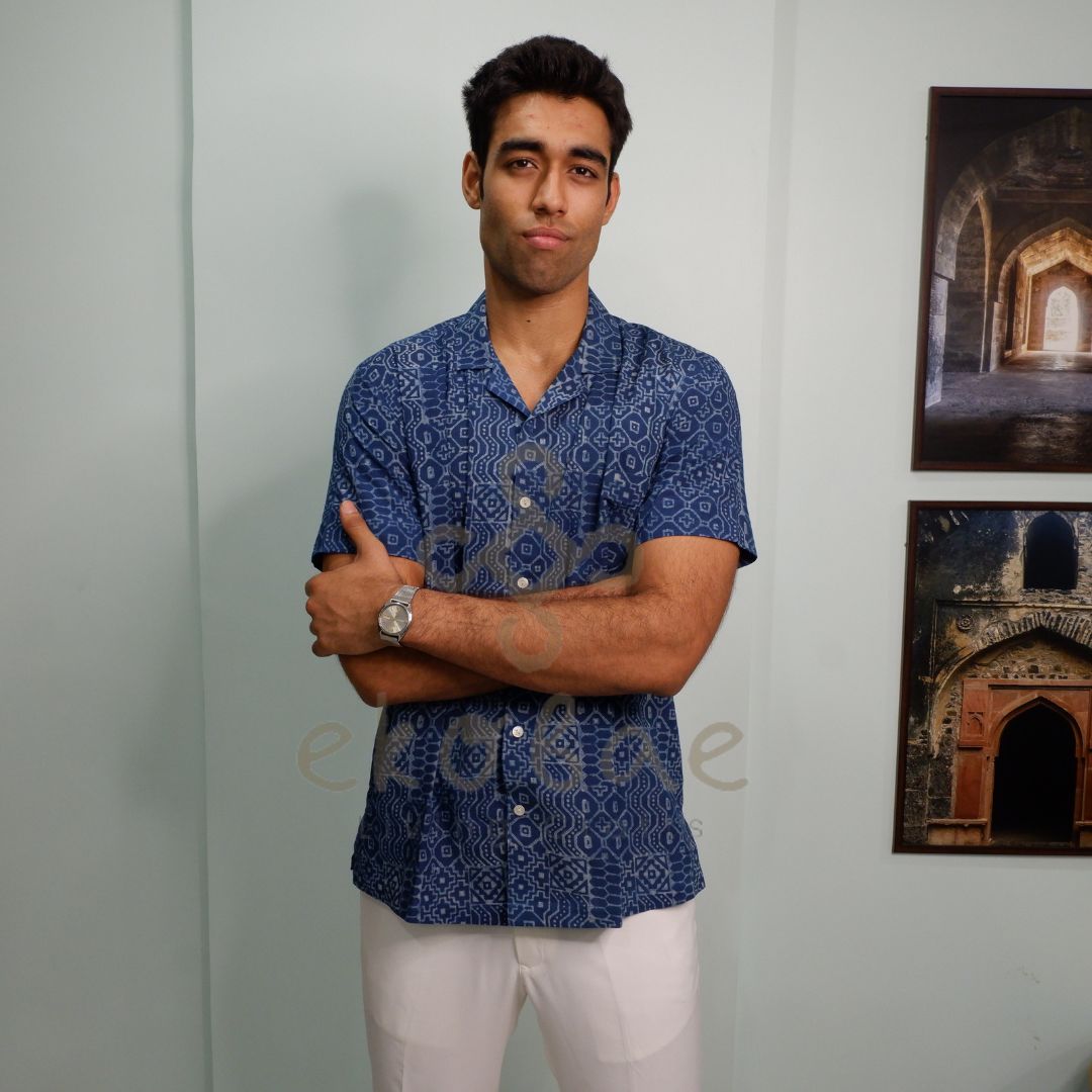 Dabu Dance: A Geometric Symphony in Hand-Block (Men's Shirt)