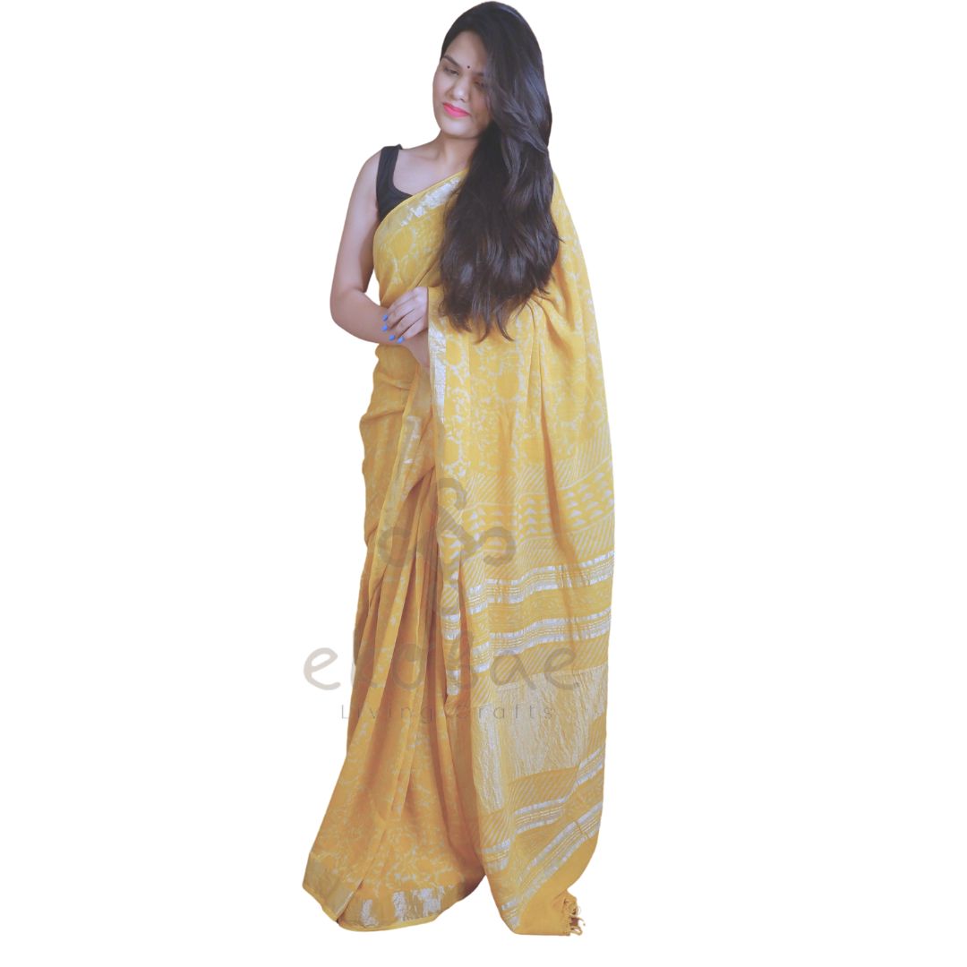Dabu Linen Cotton Saree