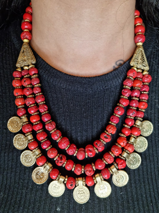 Tribal 3-Strand Coin Necklace