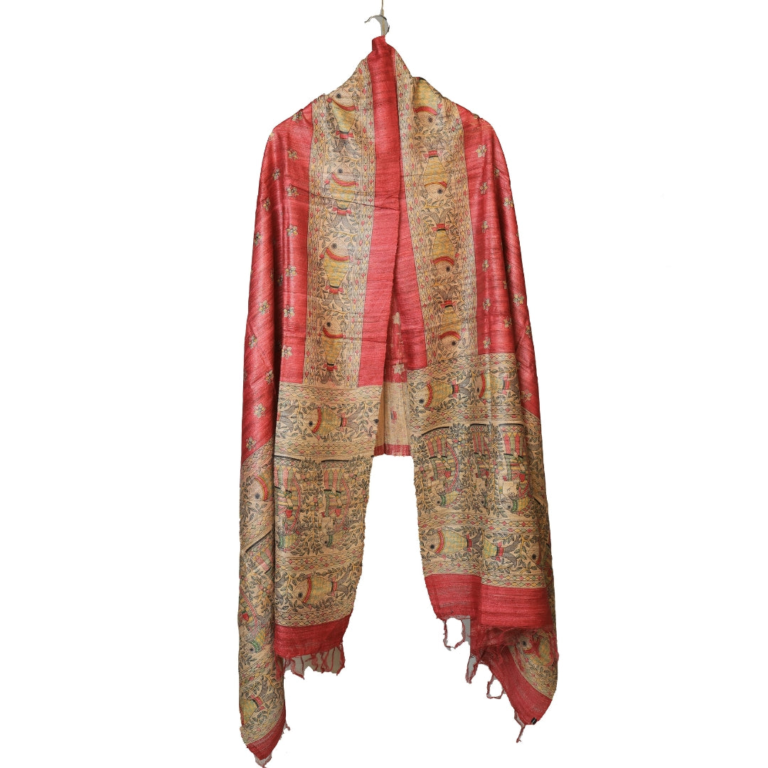 Raw Silk Dupattas with Madhubani Art (Limited Edition)