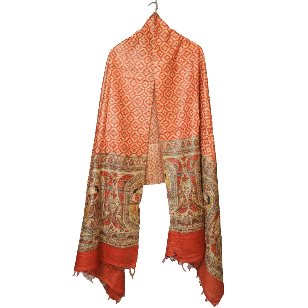 Raw Silk Dupattas with Madhubani Art (Limited Edition)