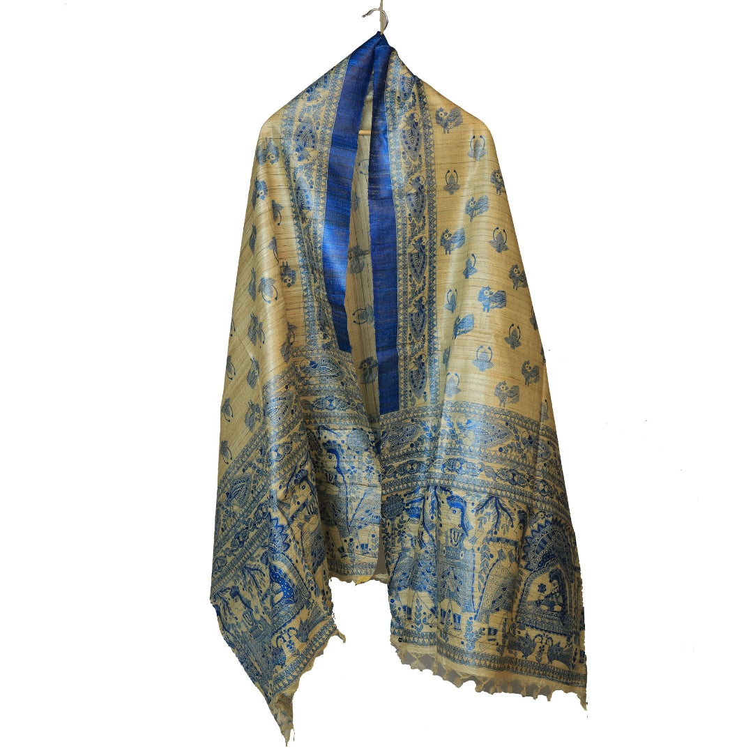 Raw Silk Dupattas with Madhubani Art (Limited Edition)