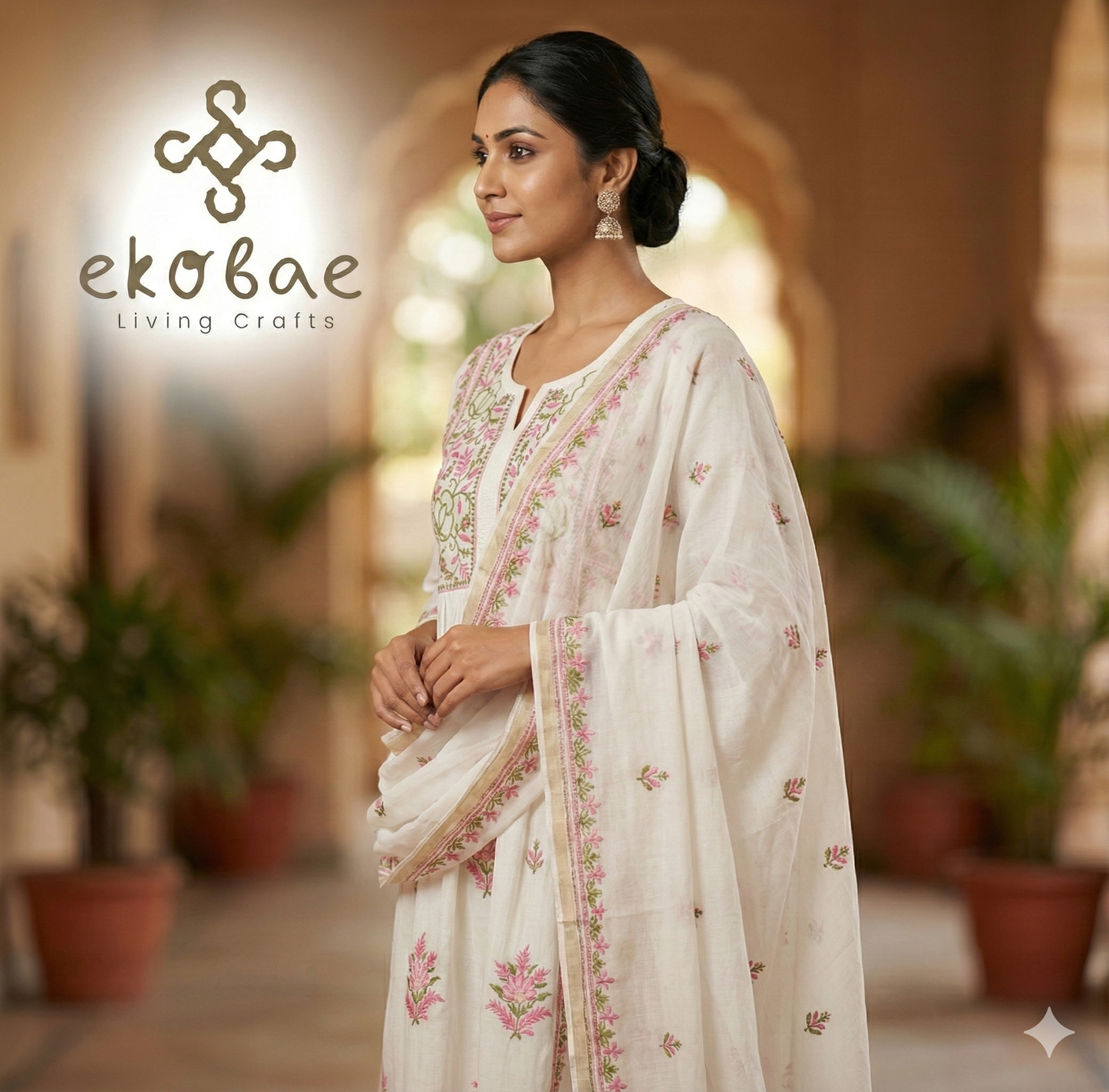 Chikankari Gown semi stitched 2pc