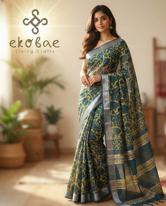 Dabu Linen Cotton Saree