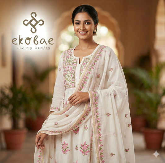 Chikankari Gown semi stitched 2pc