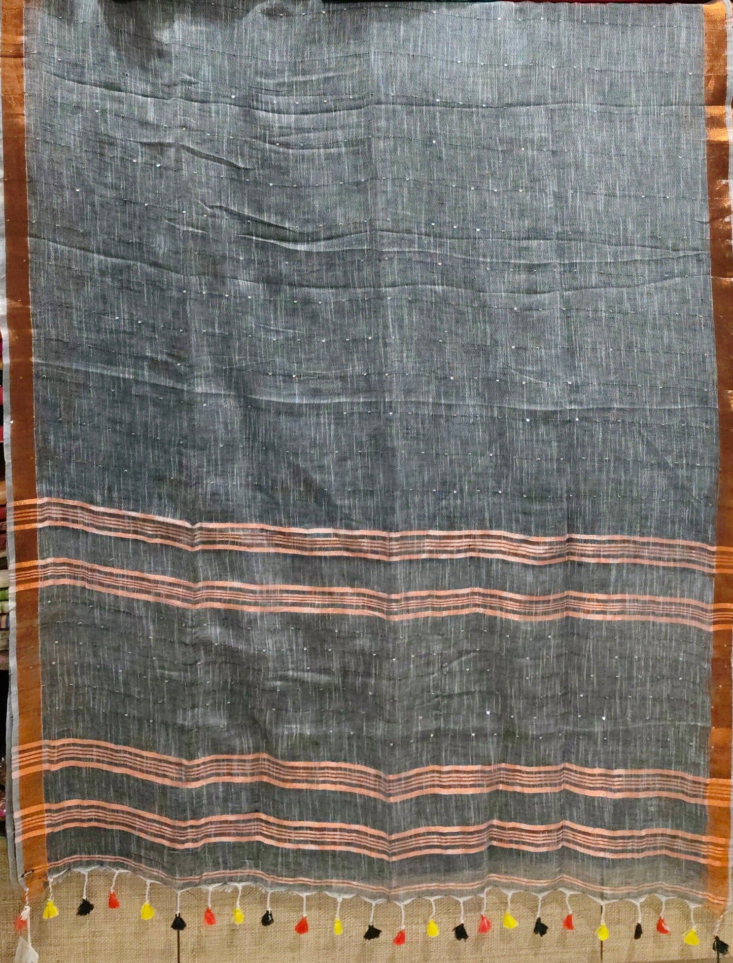 Saree  Handloom linen-Linen zari