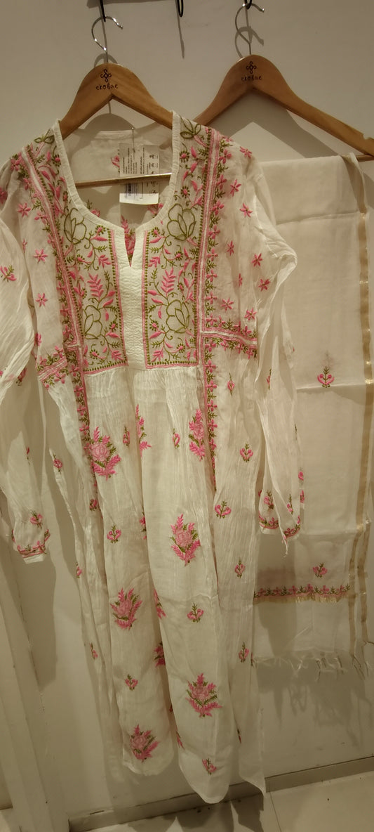 Chikankari Gown semi stitched 2pc
