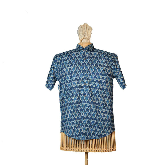 Indigo Elegance: The Dabu Print Cotton Shirt (Regular Fit)