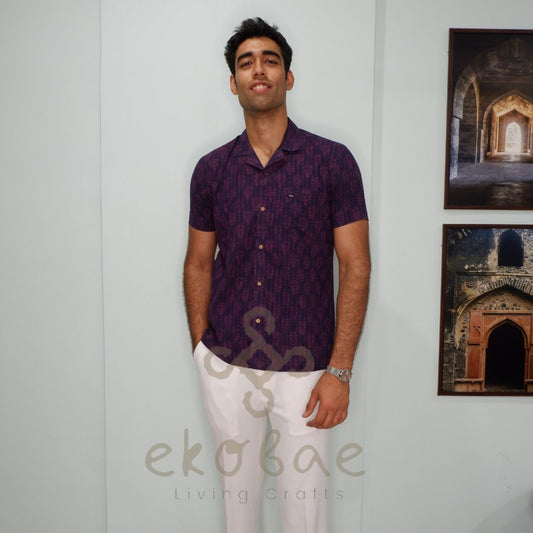 Summer Symphony: Hand-Block Men's Shirt (Purple -Magenta)