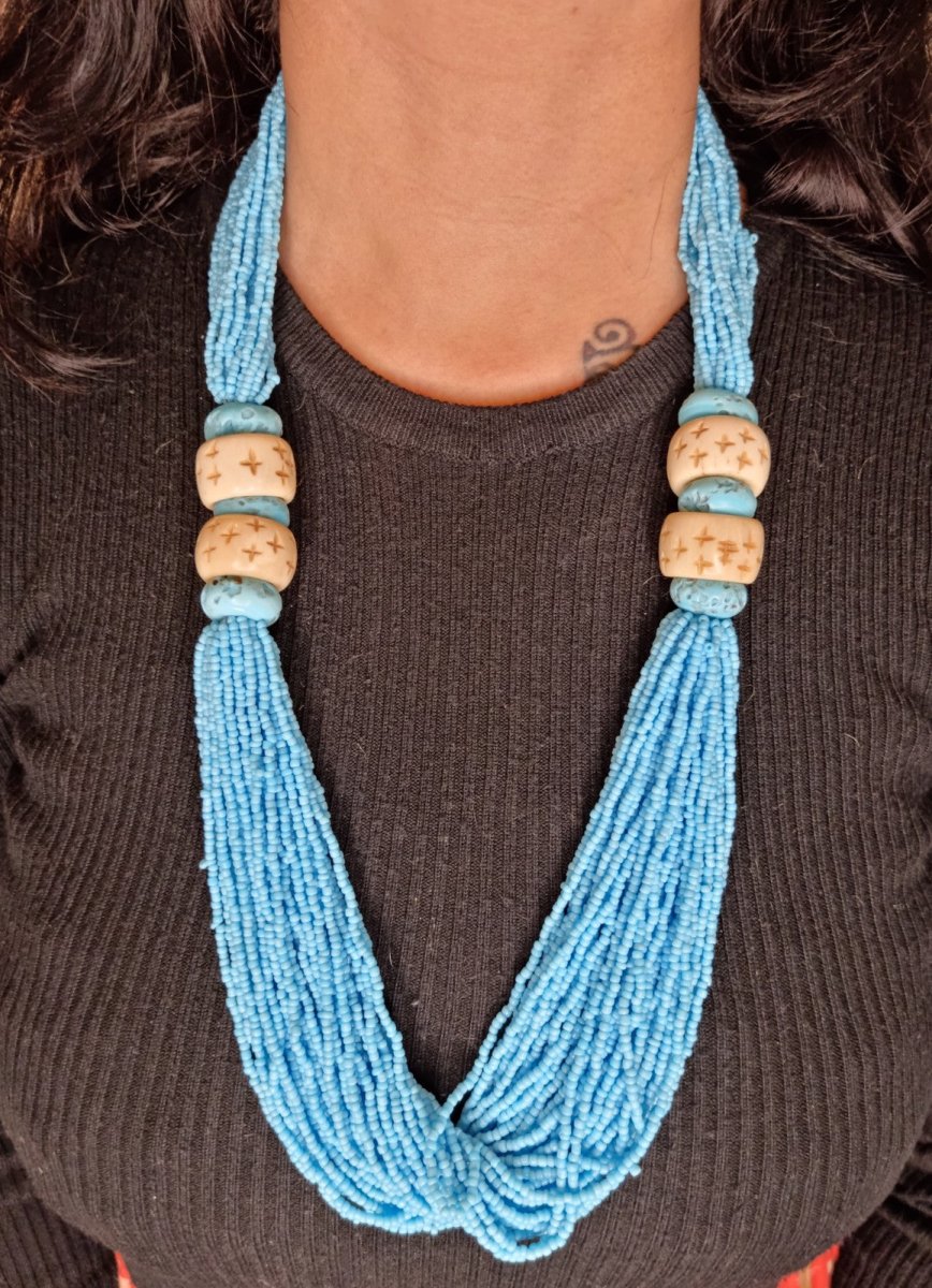 Glass-Bead & Carved-Bone Tribal Necklace - Ekobae