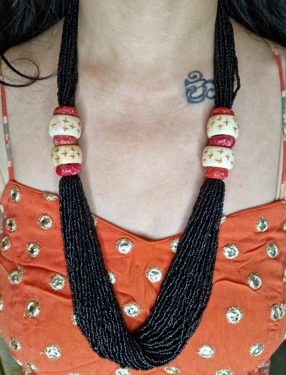 Glass-Bead & Carved-Bone Tribal Necklace - Ekobae