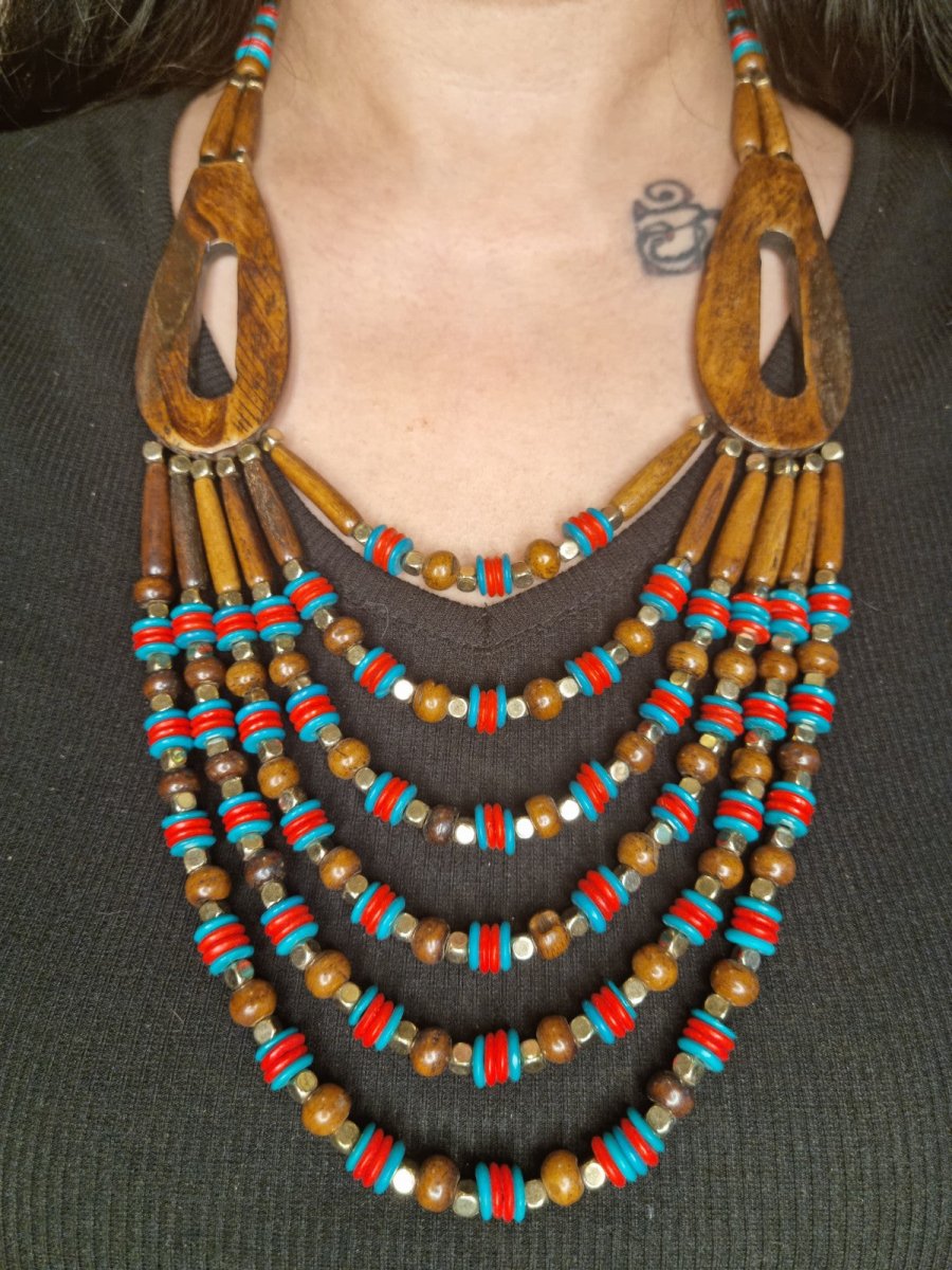 Himalayan 6-Strand Wood & Bead Necklace - Ekobae