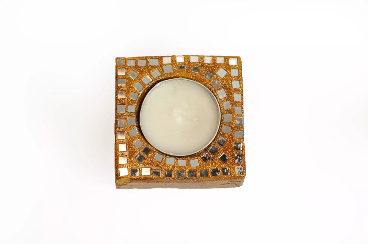 Lacquer & Mirror-work Square T-Light Holders (1 pc.) - Ekobae