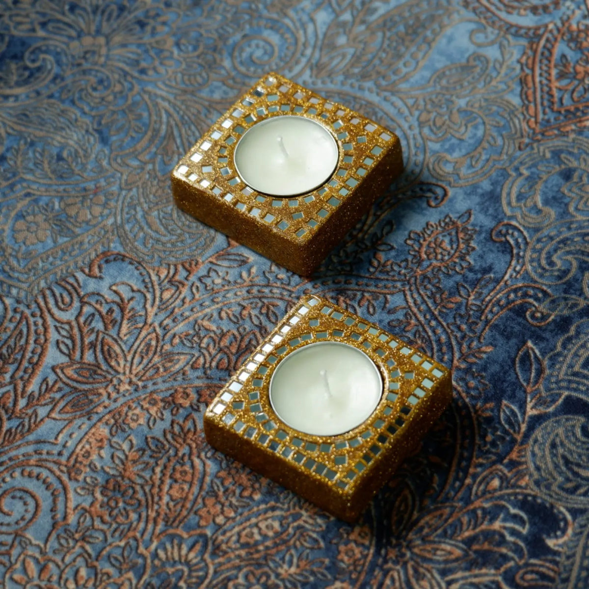 Lacquer & Mirror-work Square T-Light Holders (1 pc.) - Ekobae