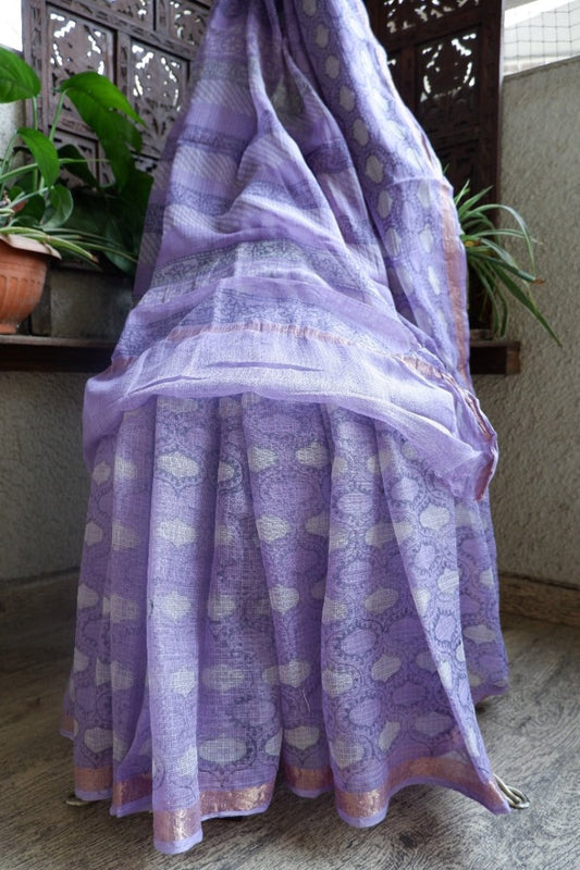 Lavendar Dabu Kota Doriya Saree - Ekobae